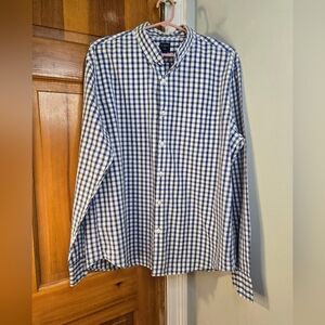 J. Crew Navy and White Gingham Men's Slim Fit Shirt Sz XL